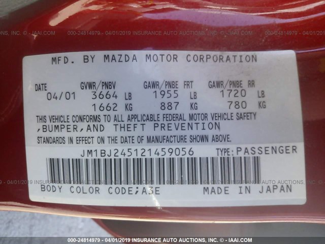 JM1BJ245121459056 - 2002 MAZDA PROTEGE PR5 红色 照片 9