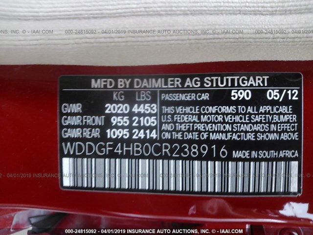 WDDGF4HB0CR238916 - 2012 MERCEDES-BENZ C 250 RED photo 9