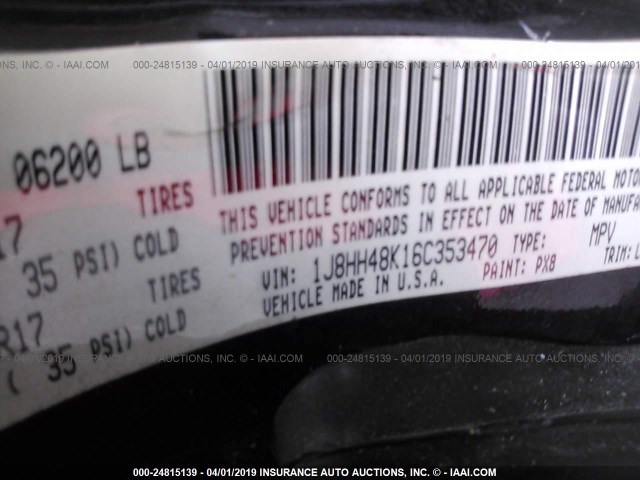 1J8HH48K16C353470 - 2006 JEEP COMMANDER BLACK photo 9