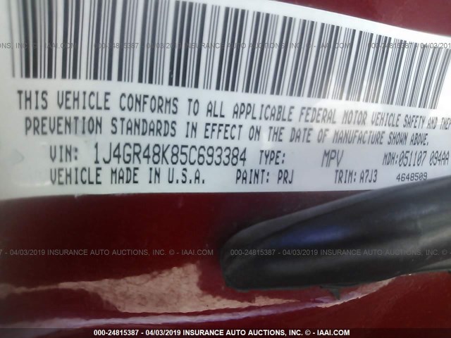 1J4GR48K85C693384 - 2005 JEEP GRAND CHEROKEE LAREDO/COLUMBIA/FREEDOM 红色 照片 9