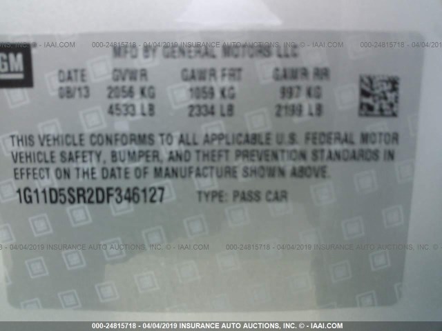 1G11D5SR2DF346127 - 2013 CHEVROLET MALIBU 1LT 银色 照片 9