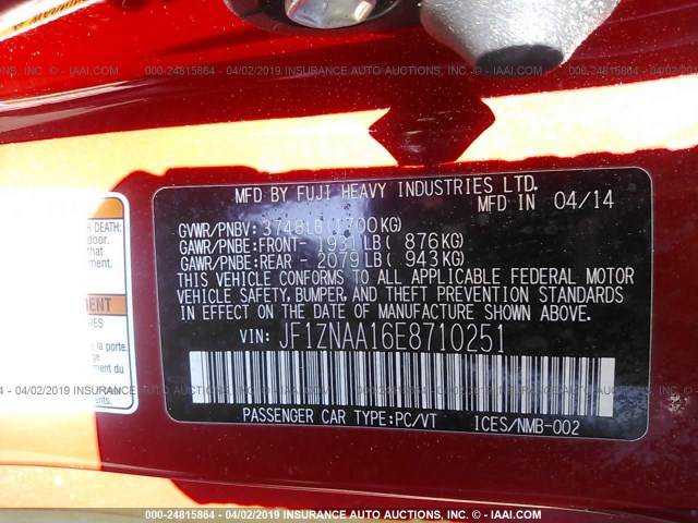 JF1ZNAA16E8710251 - 2014 TOYOTA SCION FR-S RED photo 9