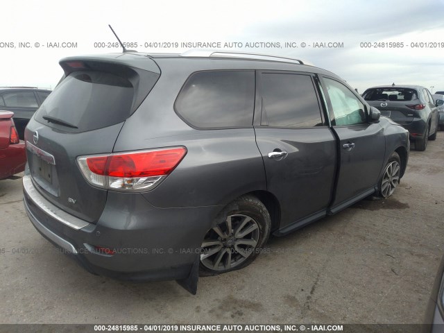 5N1AR2MN7FC620617 - 2015 NISSAN PATHFINDER S/SV/SL/PLATINUM GRAY photo 4