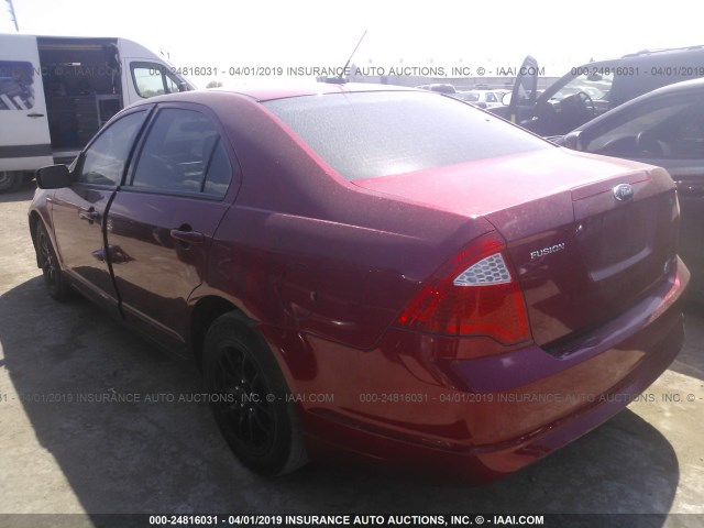 3FAHP0GA2AR274174 - 2010 FORD FUSION S RED photo 3