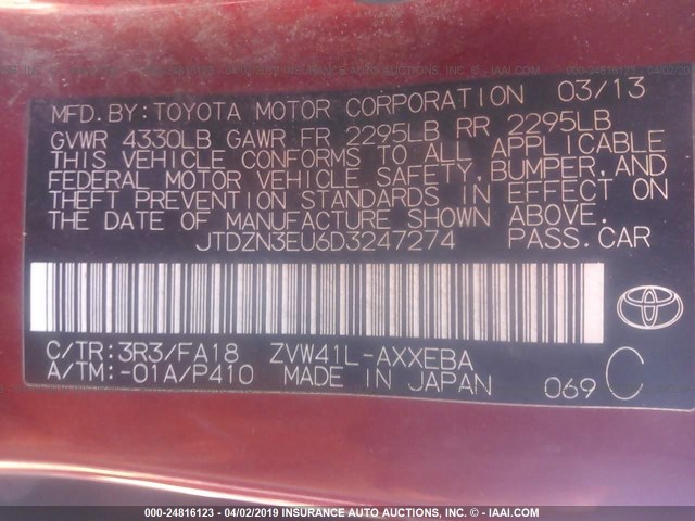 JTDZN3EU6D3247274 - 2013 TOYOTA PRIUS V RED photo 9