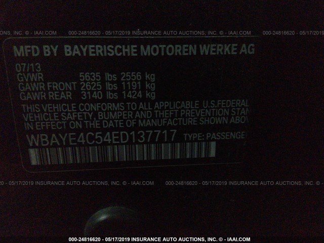 WBAYE4C54ED137717 - 2014 BMW 740 LI BLACK photo 9