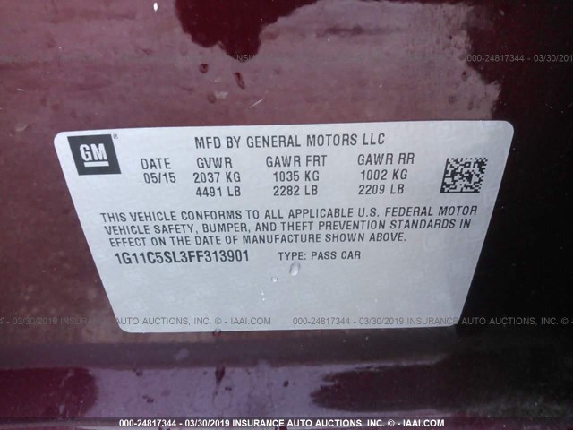 1G11C5SL3FF313901 - 2015 CHEVROLET MALIBU 1LT 勃艮第红 照片 9