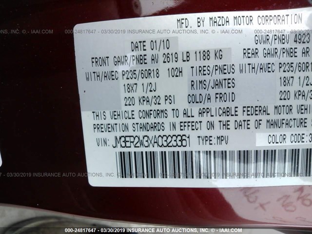 JM3ER2W3XA0323361 - 2010 MAZDA CX-7 RED photo 9