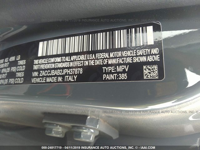 ZACCJBAB2JPH37878 - 2018 JEEP RENEGADE SPORT Մոխրագույն լուսանկար 9