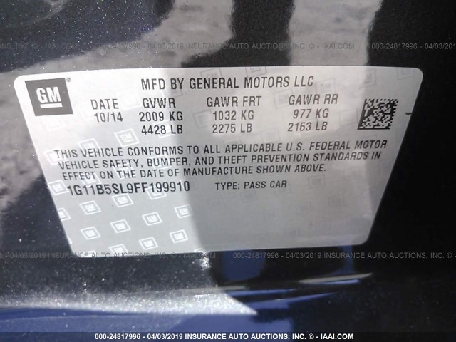 1G11B5SL9FF199910 - 2015 CHEVROLET MALIBU LS GRAY photo 9