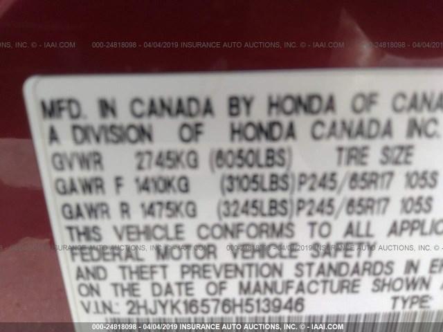 2HJYK16576H513946 - 2006 HONDA RIDGELINE RTL RED photo 9
