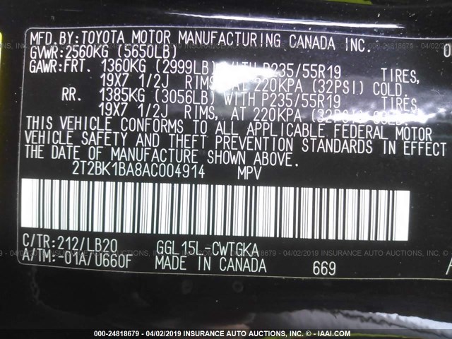 2T2BK1BA8AC004914 - 2010 LEXUS RX 350 BLACK photo 9