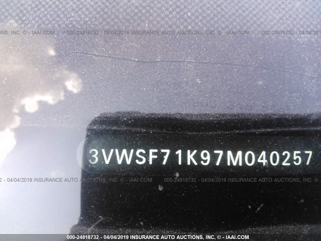 3VWSF71K97M040257 - 2007 VOLKSWAGEN JETTA 2.5 OPTION PACKAGE 1 BLACK photo 9