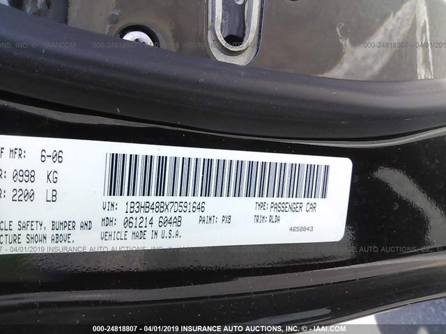 1B3HB48BX7D591646 - 2007 DODGE CALIBER SXT BLACK photo 9