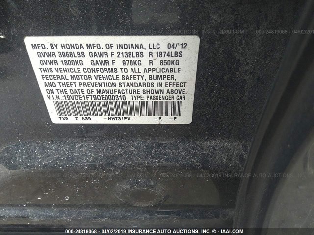 19VDE1F79DE000310 - 2013 ACURA ILX 20 TECH BLACK photo 9