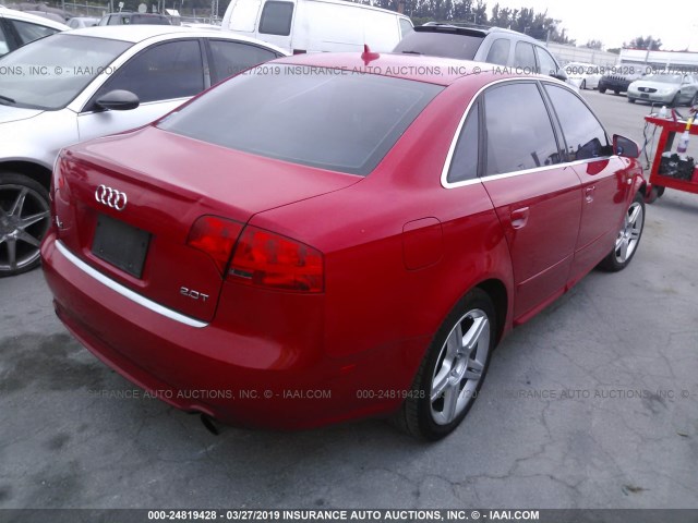 WAUAF78E38A004574 - 2008 AUDI A4 2.0T RED photo 4