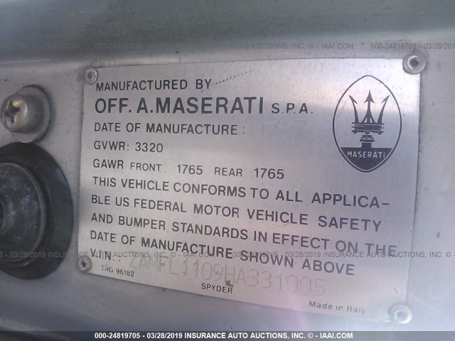 ZAMFL1109HA331005 - 1987 MASERATI SPYDER  GRAY photo 9