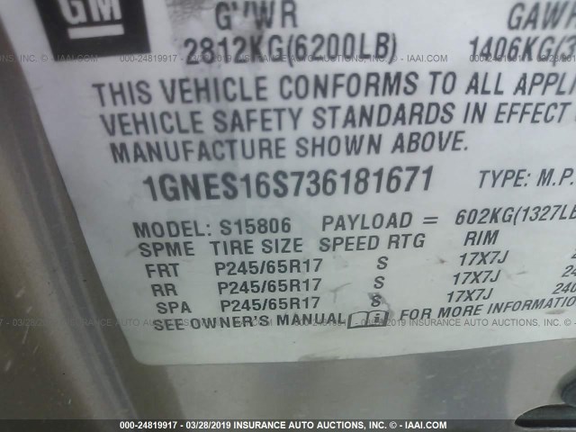 1GNES16S736181671 - 2003 CHEVROLET TRAILBLAZER EXT GOLD photo 9