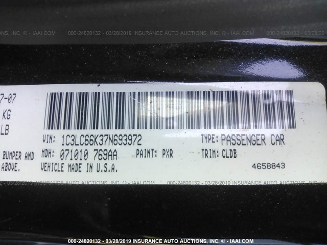 1C3LC66K37N693972 - 2007 CHRYSLER SEBRING LIMITED BLACK photo 9