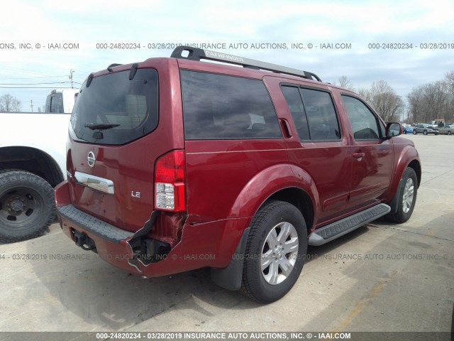 5N1AR18U15C738527 - 2005 NISSAN PATHFINDER LE/SE/XE MAROON photo 4