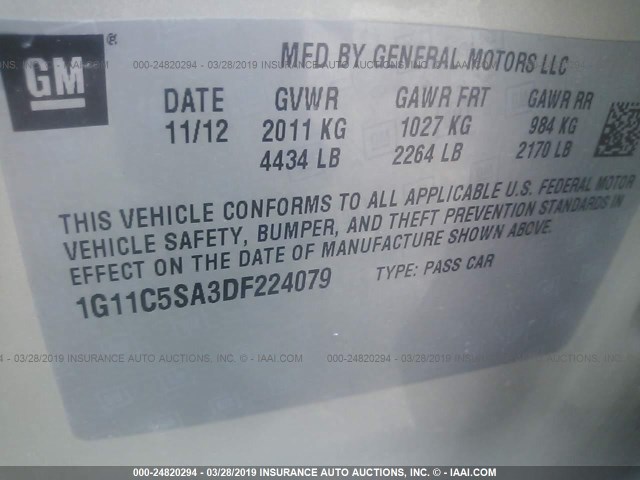 1G11C5SA3DF224079 - 2013 CHEVROLET MALIBU 1LT CREAM photo 9