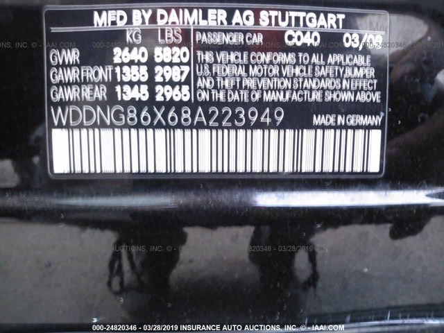 WDDNG86X68A223949 - 2008 MERCEDES-BENZ S 550 4MATIC BLACK photo 9