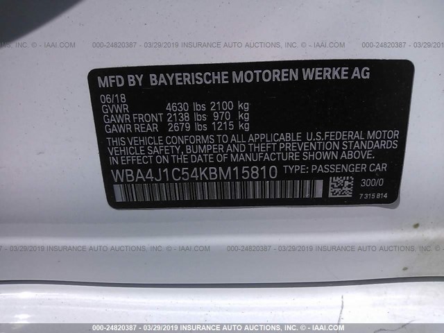 WBA4J1C54KBM15810 - 2019 BMW 430I GRAN COUPE WHITE photo 9
