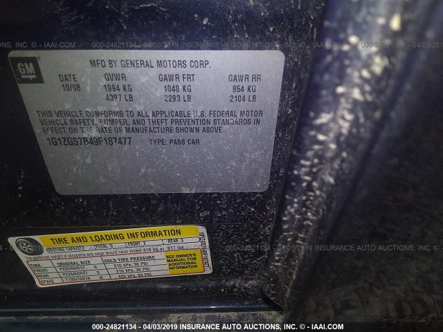 1G1ZG57B49F187477 - 2009 CHEVROLET MALIBU LS BLUE photo 9