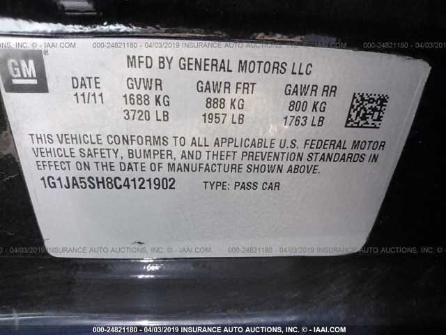 1G1JA5SH8C4121902 - 2012 CHEVROLET SONIC LS BLACK photo 9