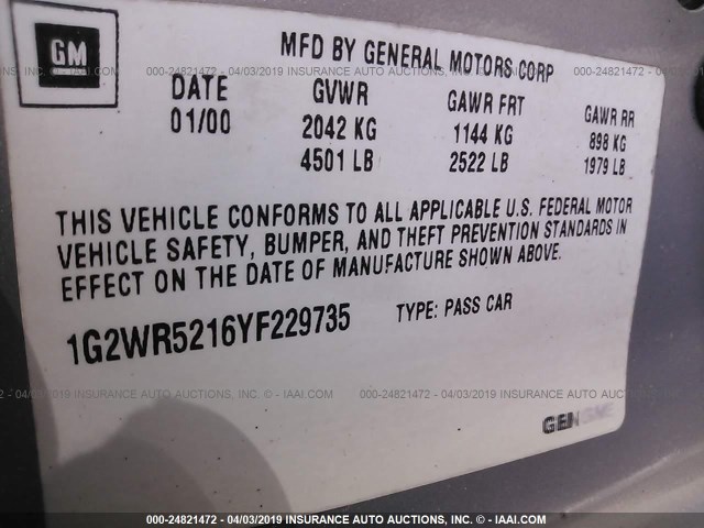 1G2WR5216YF229735 - 2000 PONTIAC GRAND PRIX GTP GRAY photo 9