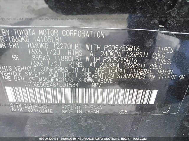 JTLKE50E481001584 - 2008 TOYOTA SCION XB BLACK photo 9