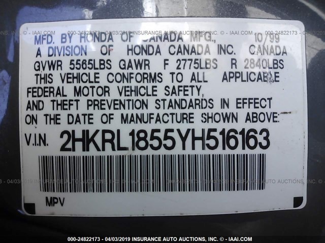 2HKRL1855YH516163 - 2000 HONDA ODYSSEY LX GRAY photo 9