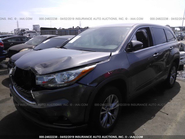 5TDZKRFH1FS061723 - 2015 TOYOTA HIGHLANDER LE/LE PLUS GRAY photo 2