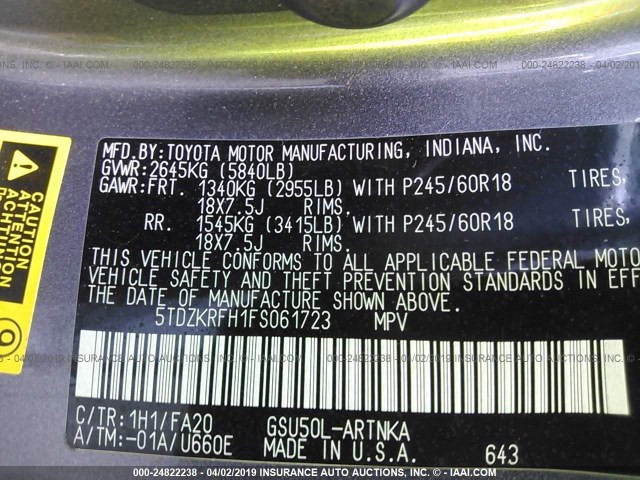 5TDZKRFH1FS061723 - 2015 TOYOTA HIGHLANDER LE/LE PLUS GRAY photo 9