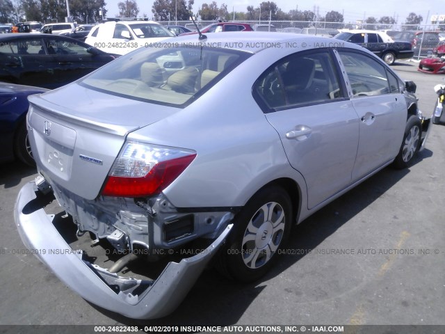 JHMFB4F28CS010741 - 2012 HONDA CIVIC HYBRID SILVER photo 4