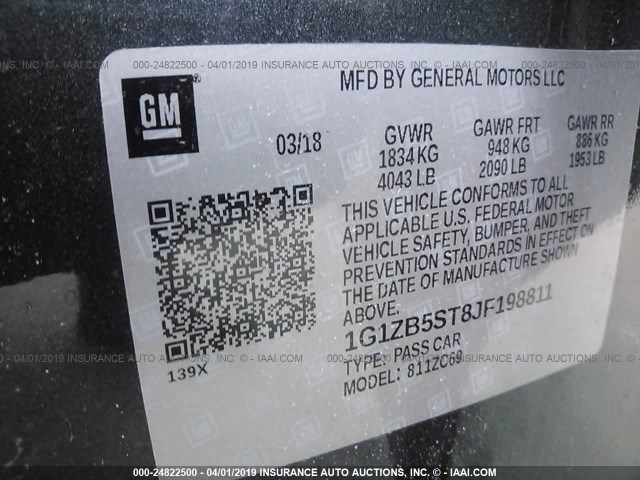 1G1ZB5ST8JF198811 - 2018 CHEVROLET MALIBU LS GRAY photo 9