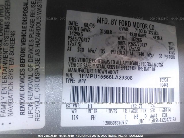 1FMPU15566LA29308 - 2006 FORD EXPEDITION XLT GRAY photo 9