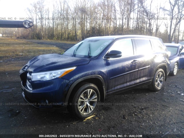 5TDJKRFHXGS342725 - 2016 TOYOTA HIGHLANDER XLE ლურჯი ფოტო 2