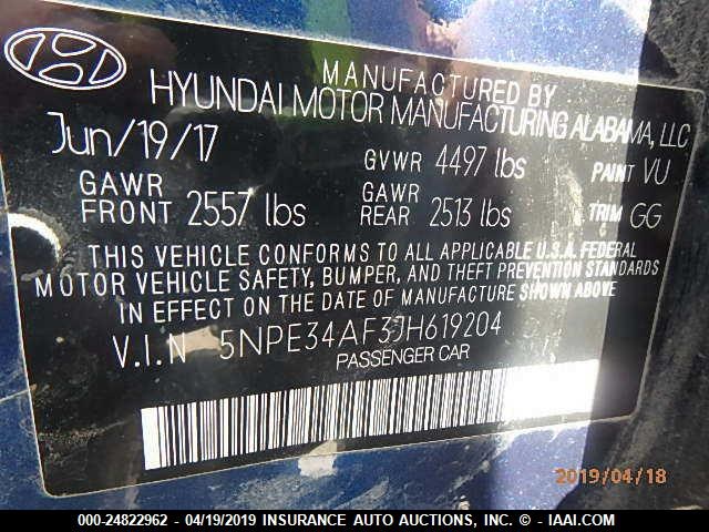 5NPE34AF3JH619204 - 2018 HYUNDAI SONATA SPORT/LIMITED BLUE photo 9