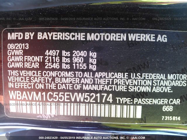 WBAVM1C55EVW52174 - 2014 BMW X1 SDRIVE28I BLACK photo 9