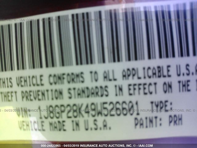 1J8GP28K49W526601 - 2009 JEEP LIBERTY SPORT RED photo 9