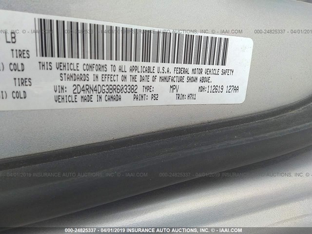 2D4RN4DG3BR603382 - 2011 DODGE GRAND CARAVAN EXPRESS SILVER photo 9