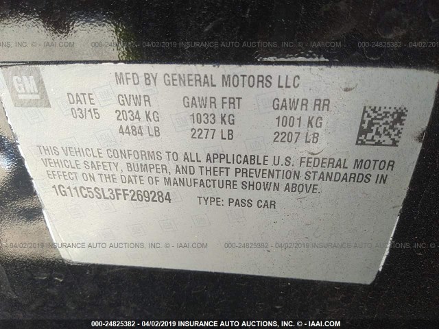 1G11C5SL3FF269284 - 2015 CHEVROLET MALIBU 1LT 黑色 照片 9