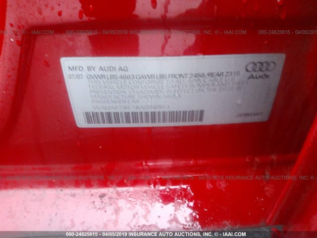WAUAF78E18A046953 - 2008 AUDI A4 2.0T RED photo 9