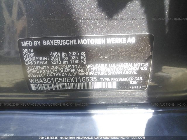 WBA3C1C50EK116535 - 2014 BMW 328 I SULEV GRAY photo 9
