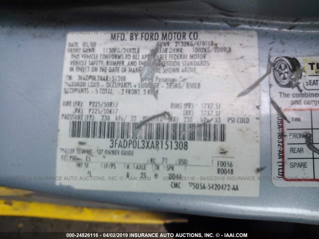 3FADP0L3XAR151308 - 2010 FORD FUSION HYBRID YELLOW photo 9