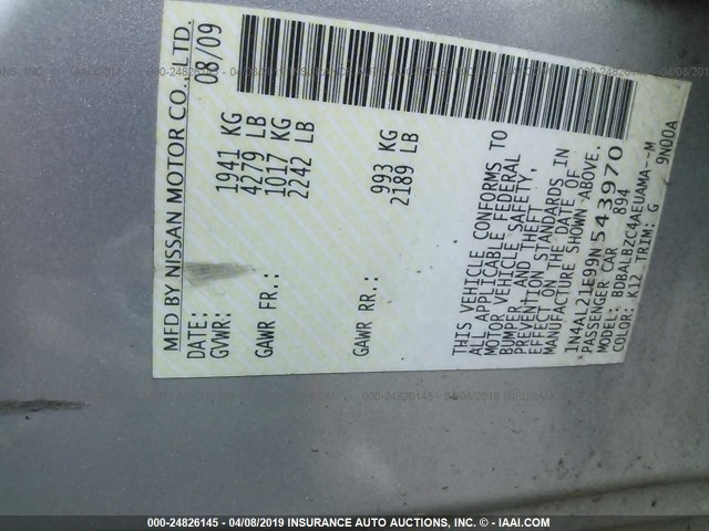 1N4AL21E99N543970 - 2009 NISSAN ALTIMA 2.5/2.5S SILVER photo 9