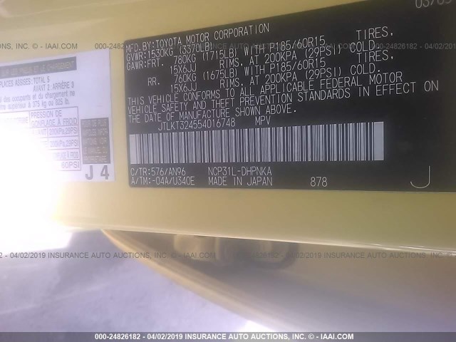 JTLKT324554016748 - 2005 TOYOTA SCION XB 黄色 照片 9