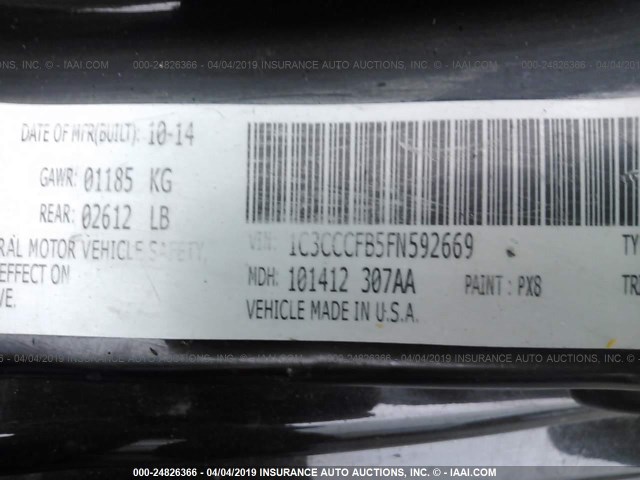 1C3CCCFB5FN592669 - 2015 CHRYSLER 200 LX BLACK photo 9