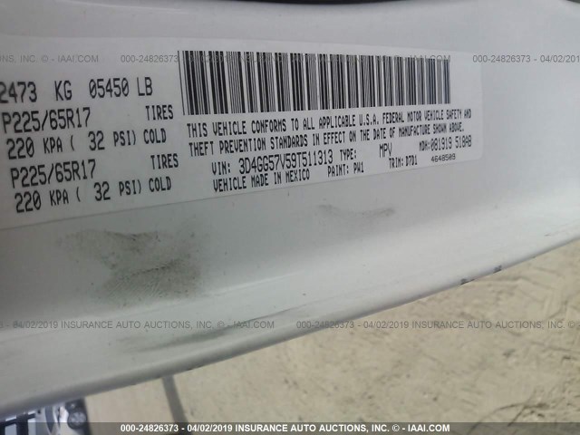 3D4GG57V59T511313 - 2009 DODGE JOURNEY SXT WHITE photo 9